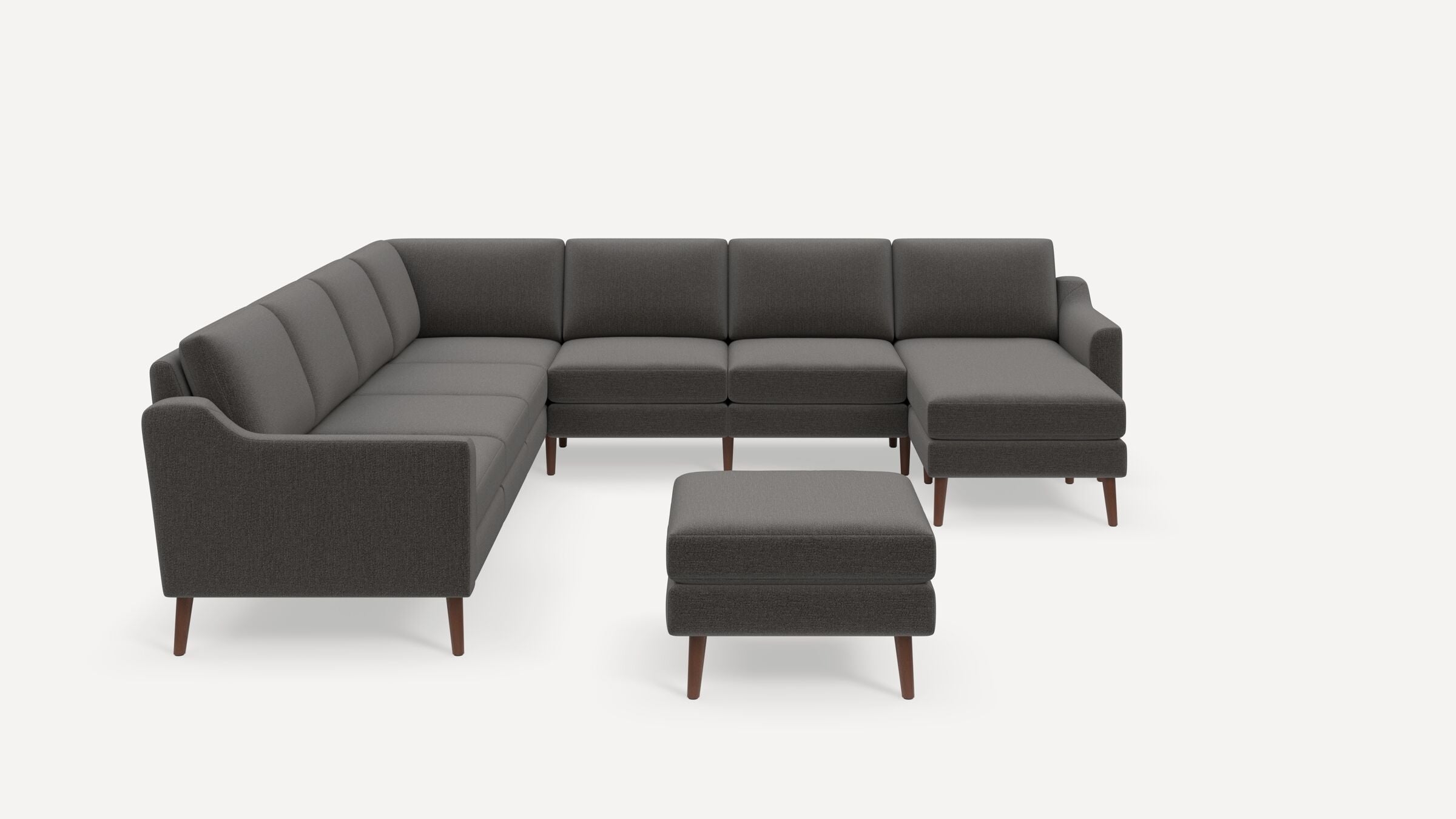 Nomad 7-Seat Corner Sectional with Chaise and Ottoman - Heather Charcoal - Performance Chenille / Walnut - Wood / Slope - Image 0
