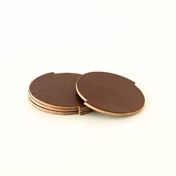 Split Circle Leather Coasters, Set of 4, Dark Brown - Image 4