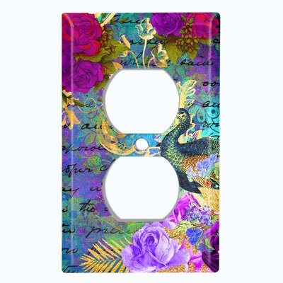 Metal Light Switch Plate Outlet Cover (Peacock Flower 2 - Single Duplex) - Image 0