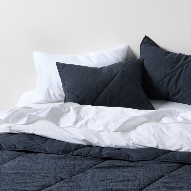 Cotton Crinkle Matelasse Midnight Navy Blue Twin/Twin XL Comforter - Image 0