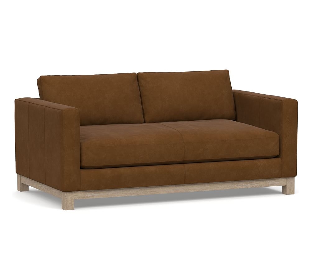Jake Leather Loveseat 70" with Wood Legs, Down Blend Wrapped Cushions, Aviator Umber - Image 0