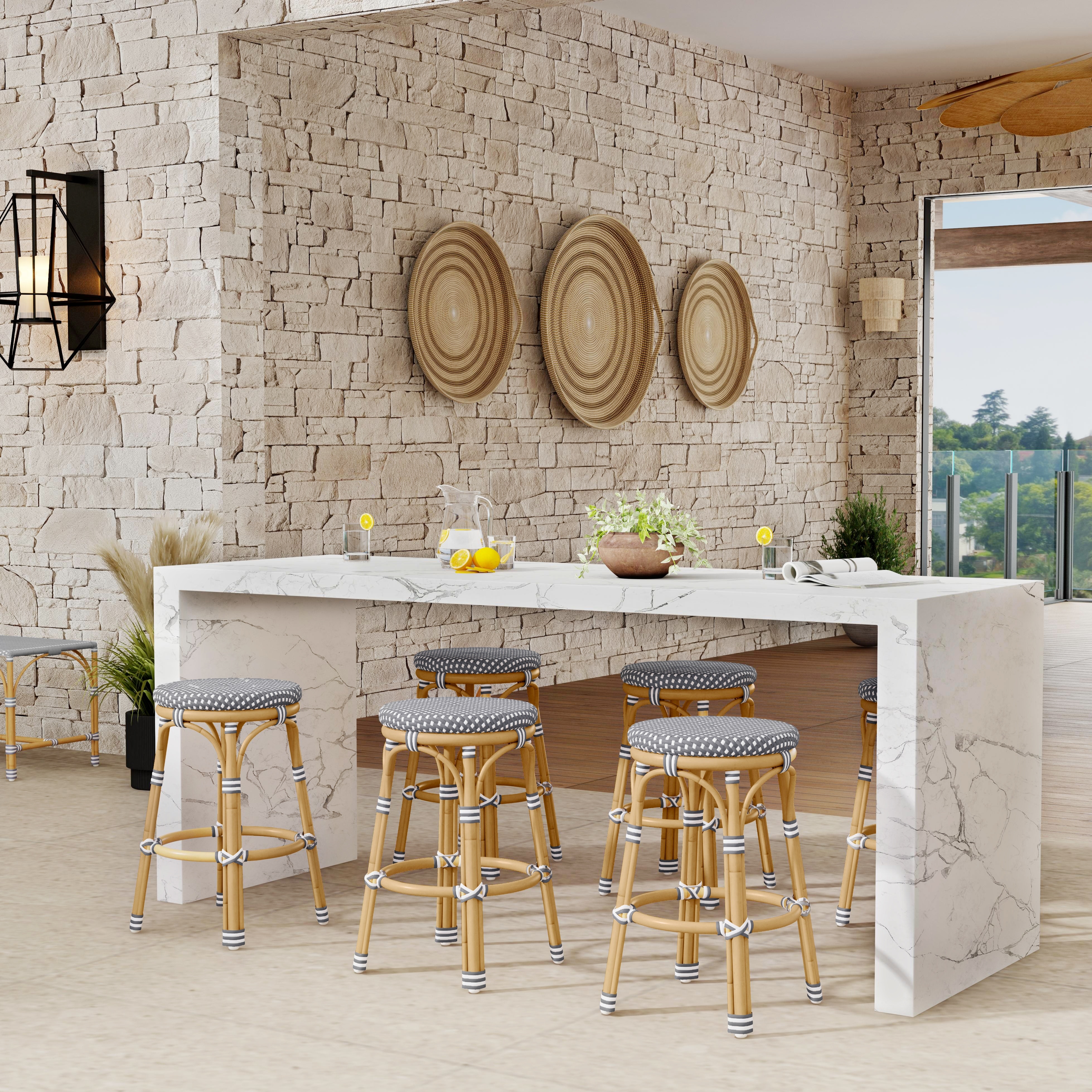 Tobias Gray/White Dot / Natural Rattan Frame Outdoor Counter Stool - Image 2