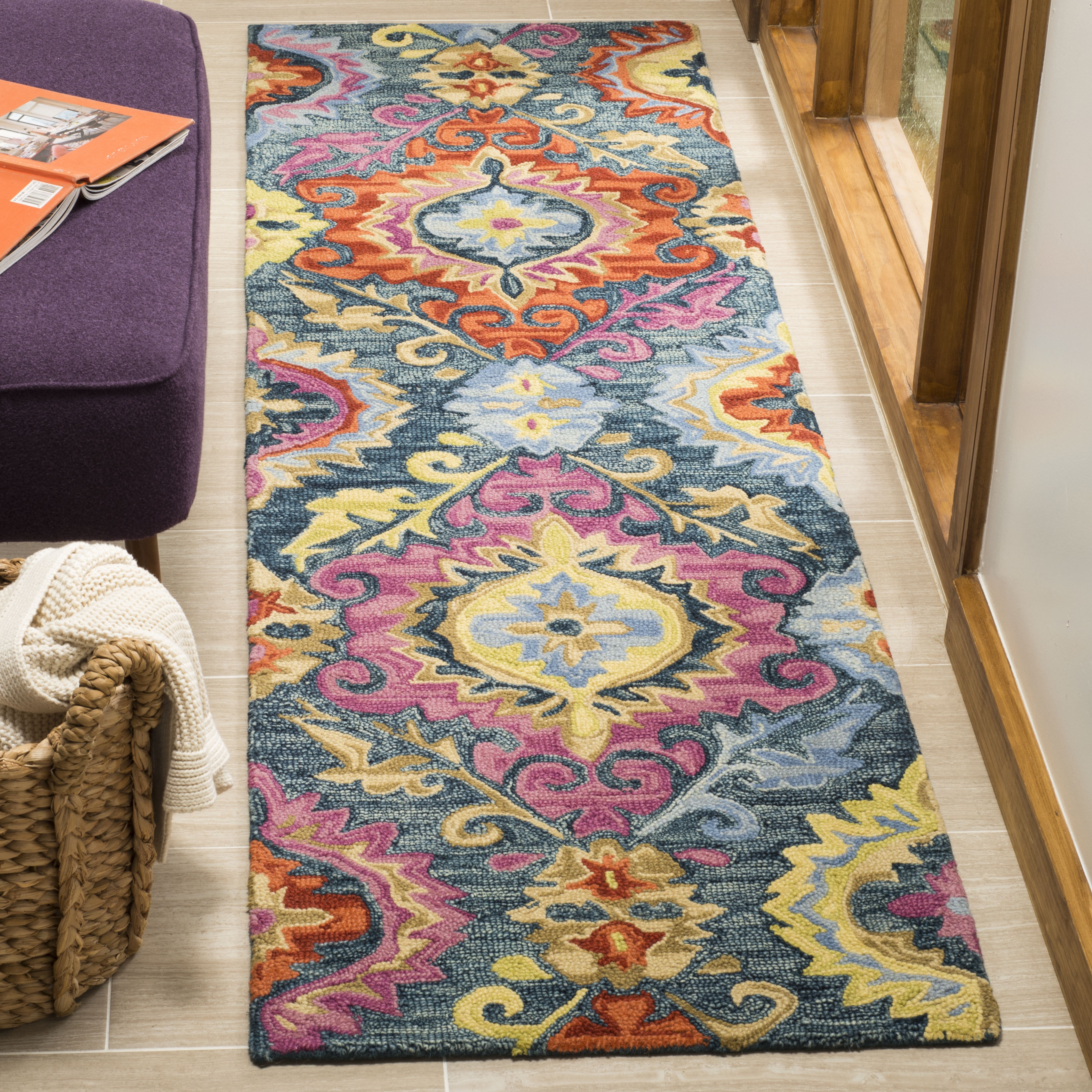 Arlo Home Hand Hooked Area Rug, SZN376A, Blue/Multi,  2' 3" X 8' - Image 1