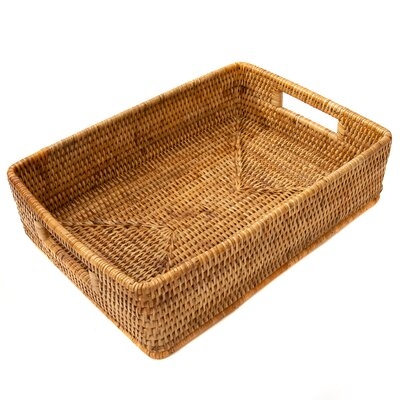 Rattan Rectangular Basket with Rounded Corners and Cutout Handles - Image 0