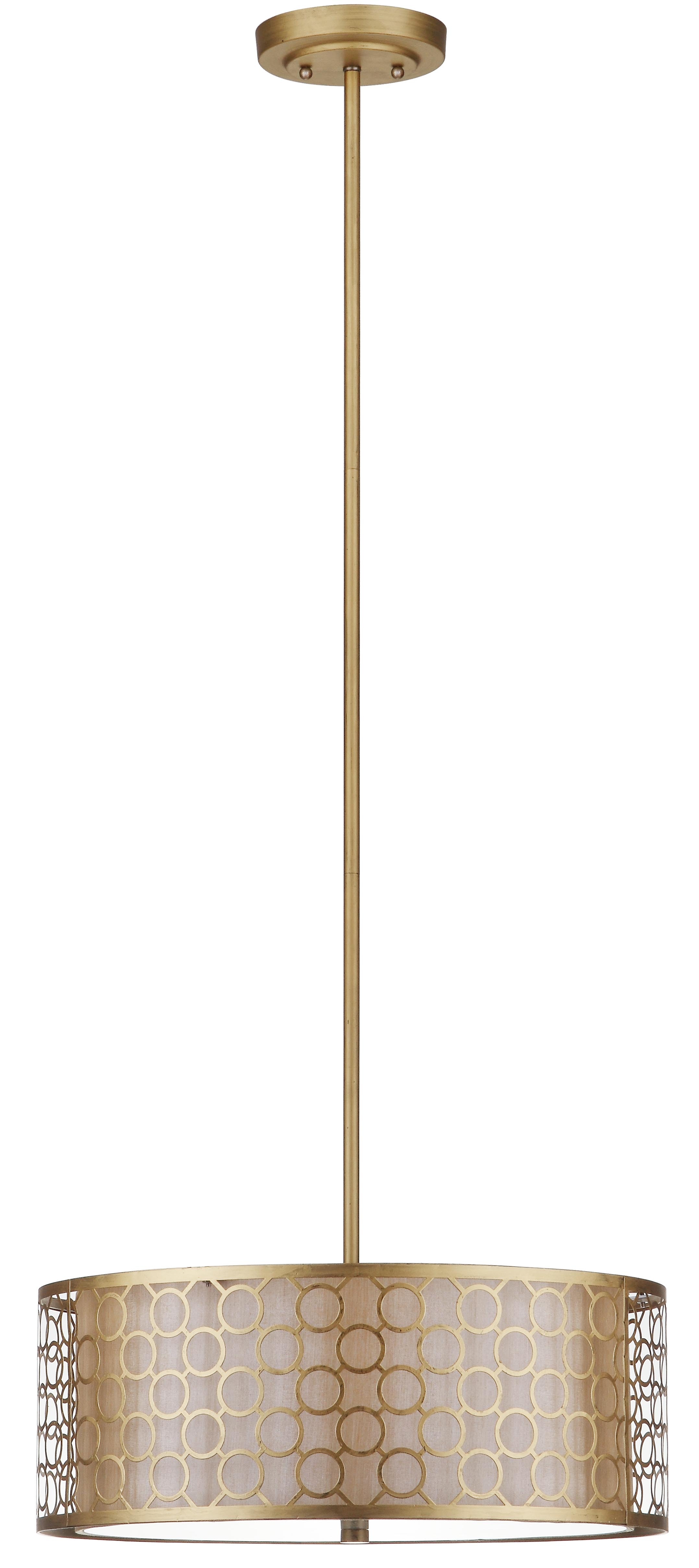 Giotta 3 Light 18 Inch Dia Drum Adjustable Pendant - Antique Gold - Safavieh - Image 0