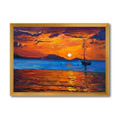 Boat During Evening Glow At The Lake IX - Nautical & Coastal Canvas Wall Art Print - Image 0