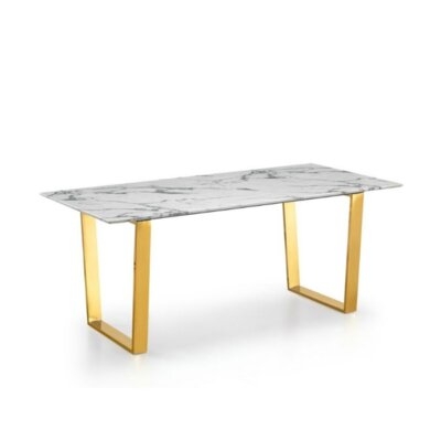 Stylish Dining Table With Faux Marble Top And Metal Base - Image 0