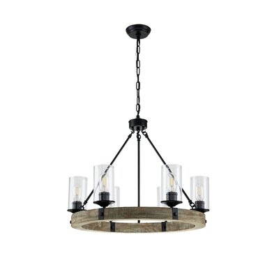 6 - Light Unique / Statement Wagon Wheel Chandelier with Wood Accents - Image 0