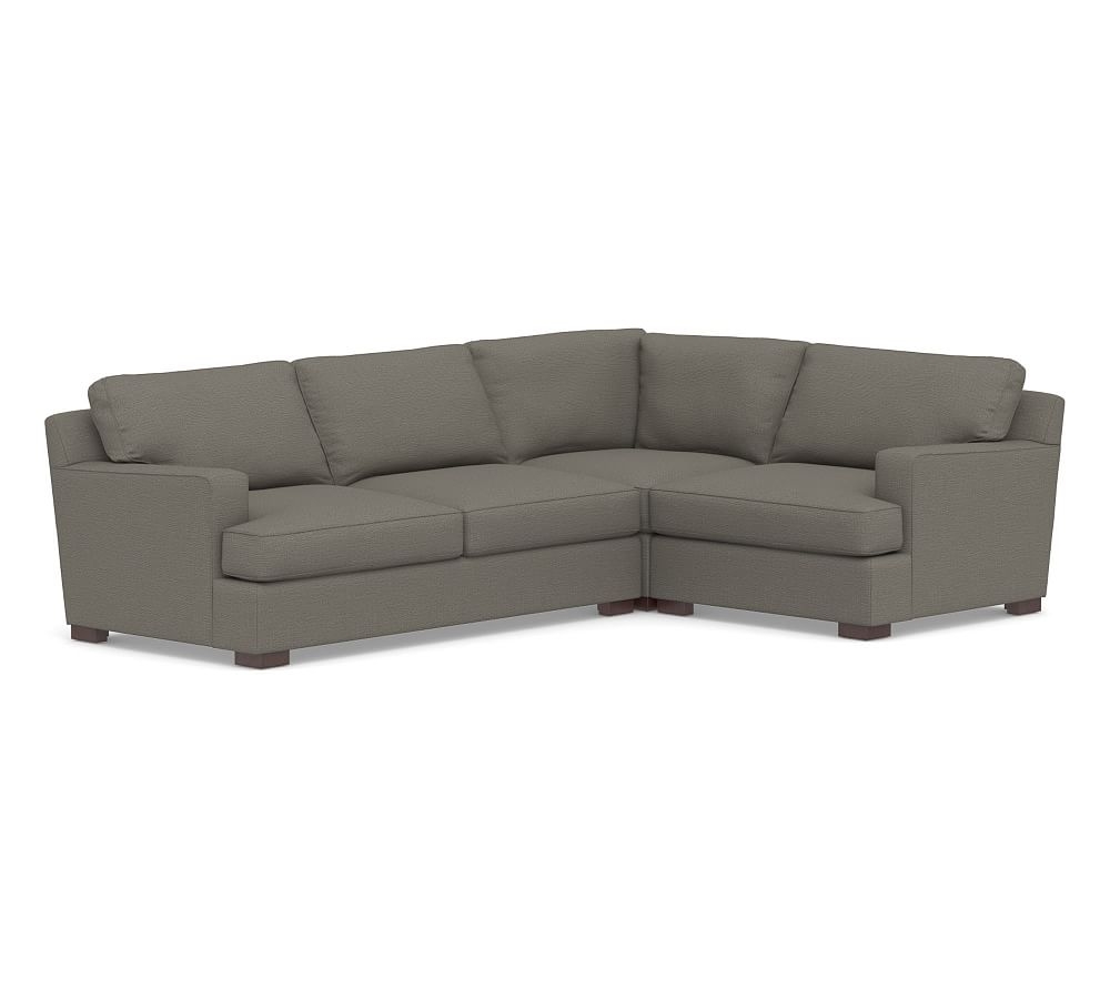 Townsend Square Arm Upholstered Left Arm 3-Piece Corner Sectional, Polyester Wrapped Cushions, Chunky Basketweave Metal - Image 0