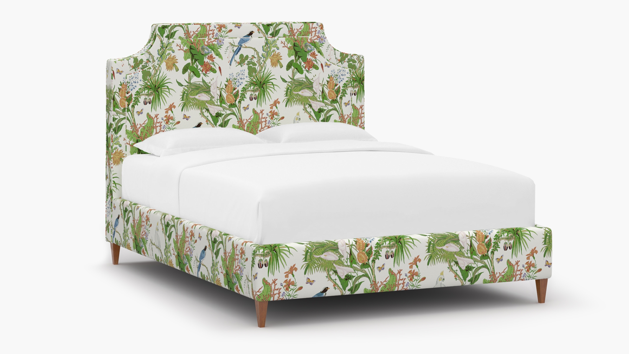 Deco Bed, White Cinque Terra, Walnut Square Tapered Leg, Full - Image 1