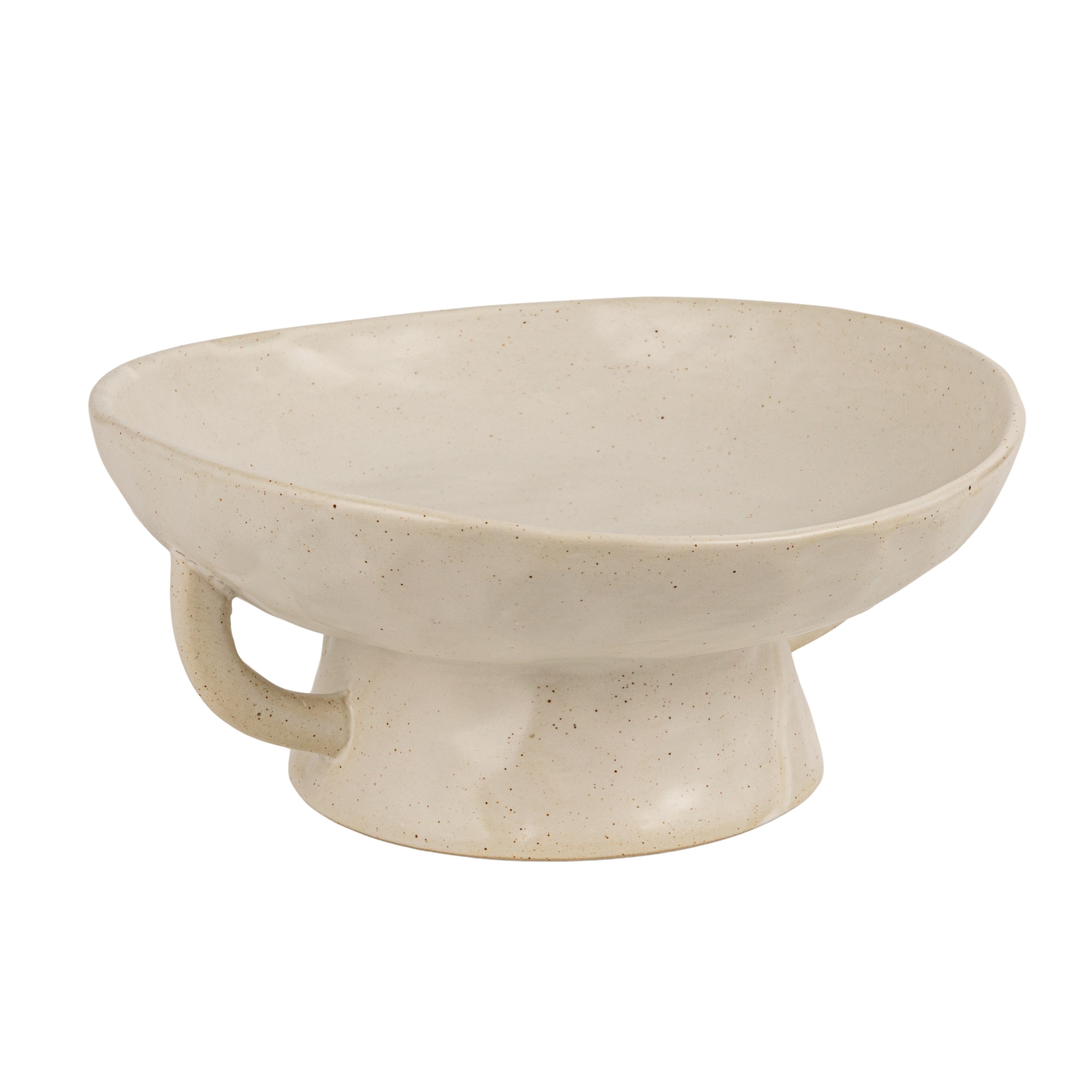 Stoneware Footed Pedestal Bowl with Handles, Reactive Glaze, White - Image 0