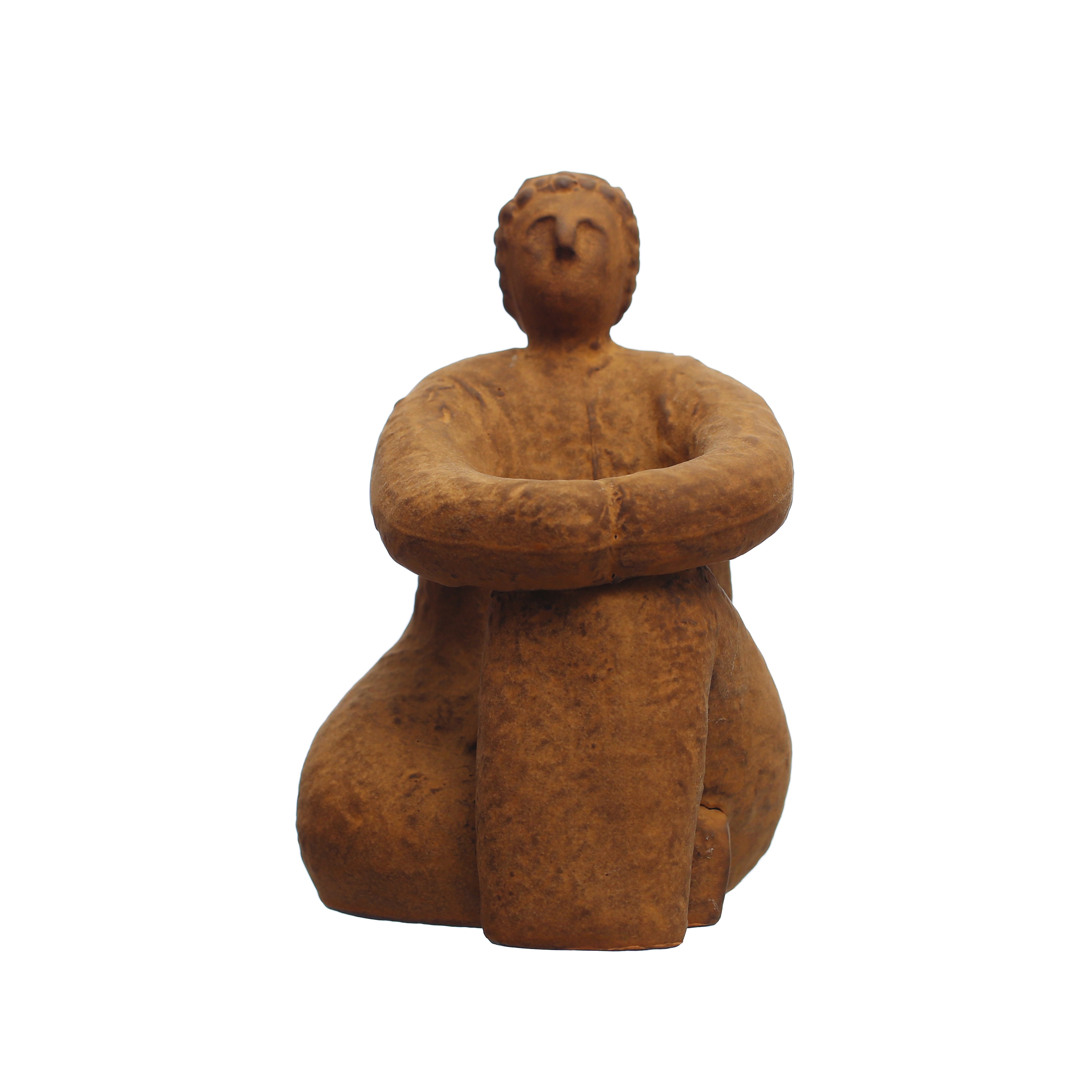 Decorative Sitting Woman Figurine Stoneware Sculpture with Reactive Glaze, Matte Terra-cotta - Image 0