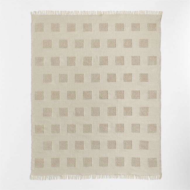 Hi/Low Square Stone Tan Flatweave Kids Performance Area Rug 6'x9' - Image 0