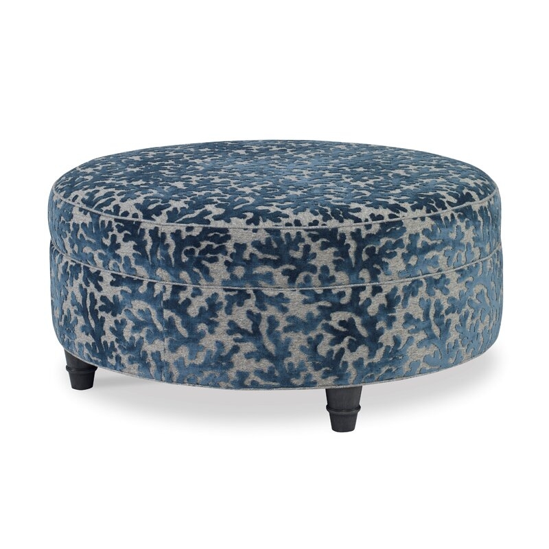Ambella Home Collection Duke Cocktail Ottoman Body Fabric: Bruges Linen, Leg Color: Bisque - Image 0