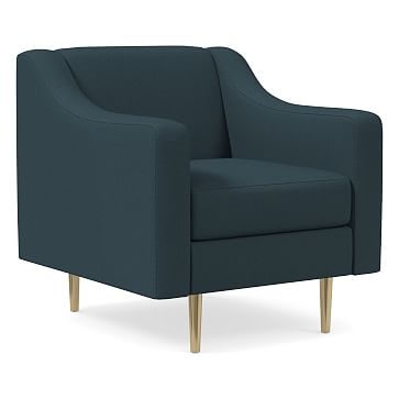 Olive Standard Back Swoop Arm Chair, Poly, Twill, Teal, Antique Brass - Image 0