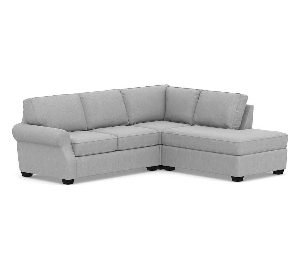 SoMa Fremont Roll Arm Upholstered Left 3-Piece Bumper Sectional, Polyester Wrapped Cushions, Sunbrella(R) Performance Chenille Fog - Image 0