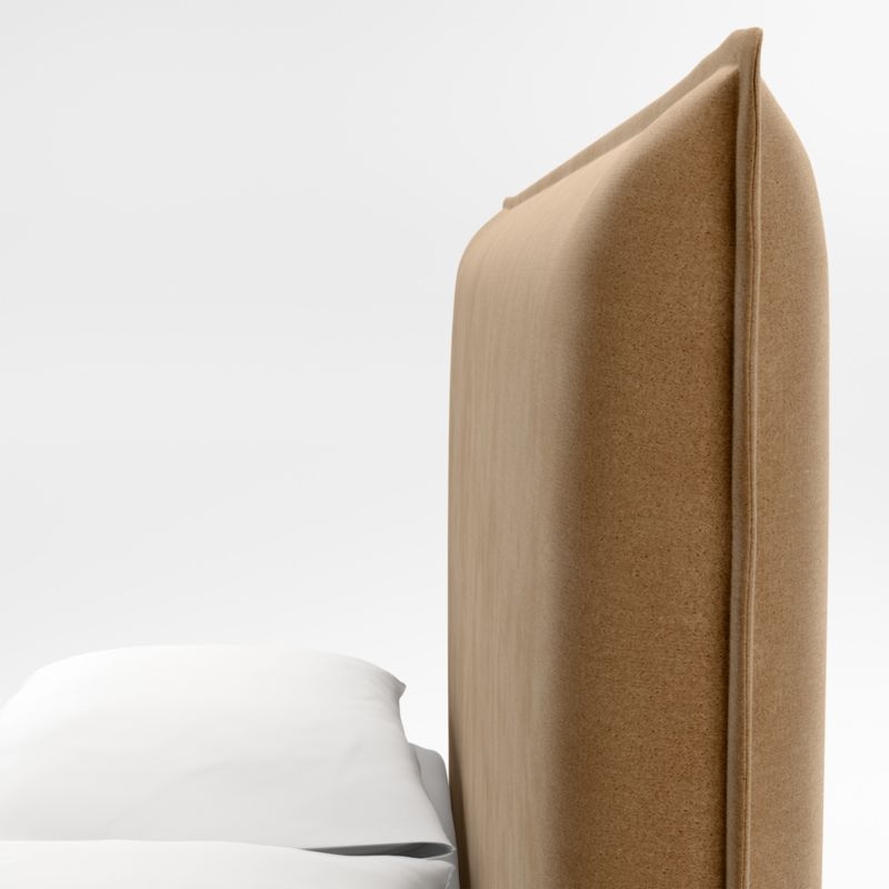 Arvada 54" Camel Brown Upholstered King Headboard with Batten White Oak Bed Base - Image 1