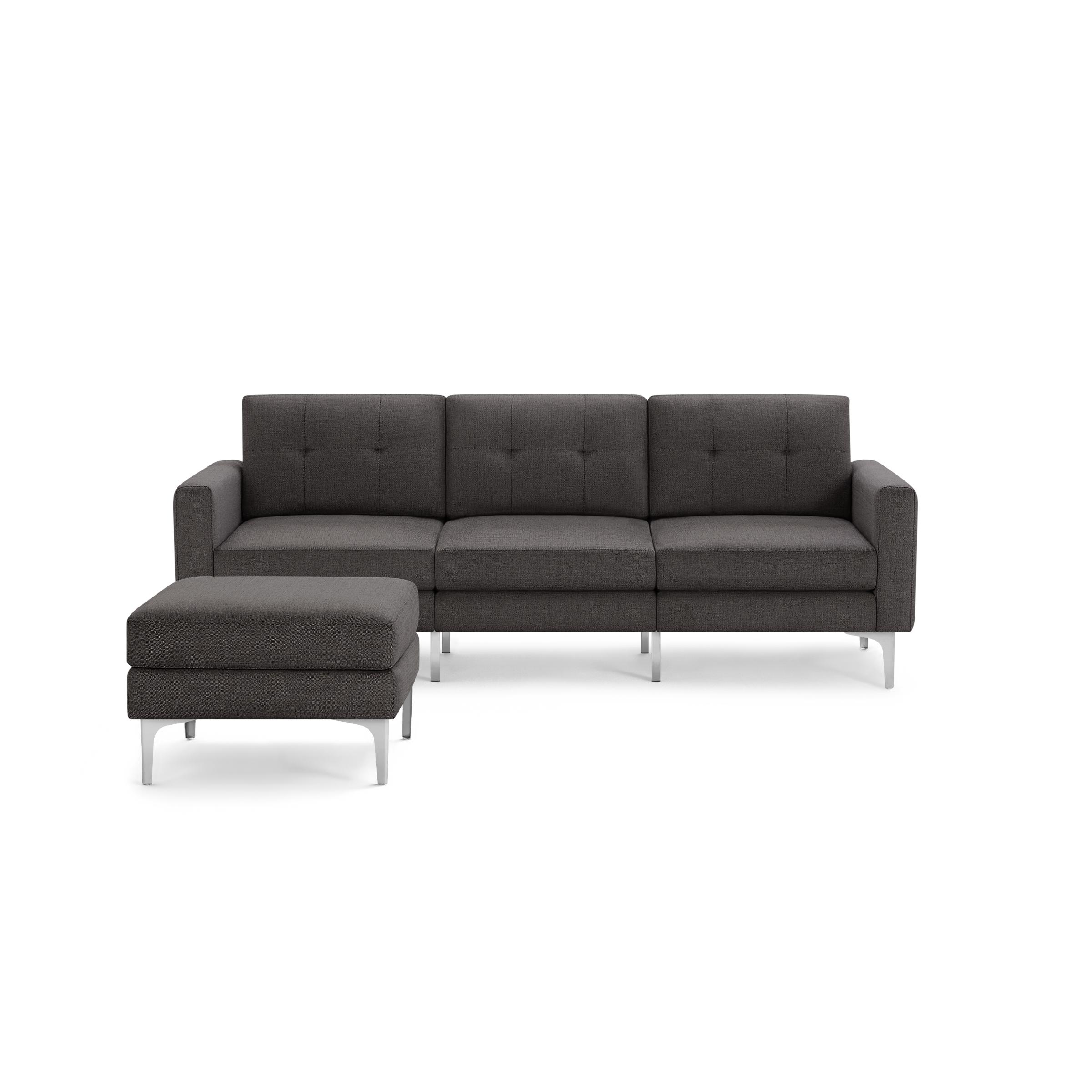 Nomad Sofa with Ottoman - Heather Charcoal - Performance Chenille / Chrome - Metal / Block - Image 0