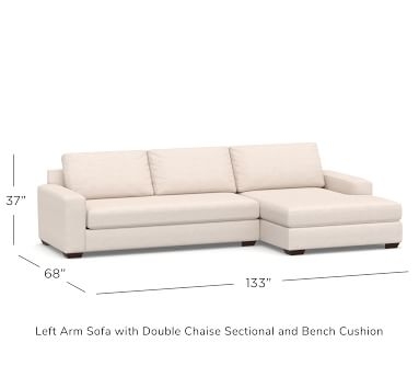 Big Sur Square Arm Upholstered Left Arm Loveseat with Double Chaise Sectional and Bench Cushion, Down Blend Wrapped Cushions, Chenille Basketweave Pebble - Image 4