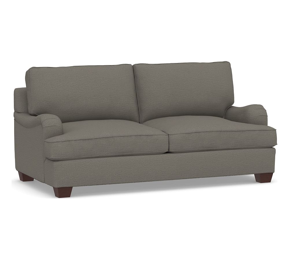 PB English Arm Upholstered Sofa 77", Polyester Wrapped Cushions, Chunky Basketweave Metal - Image 0