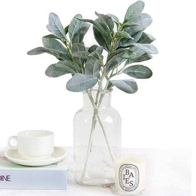 Artificial Lambs Ear Greenery Stem, 5 Pcs Faux Greenery Flocked Lambs Ear Stems, For Home Wedding Flower Arrangement - Image 0