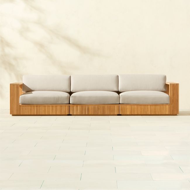 Topia 3-Piece Teak Outdoor Sectional Sofa with White Sunbrella® Cushions - Image 0