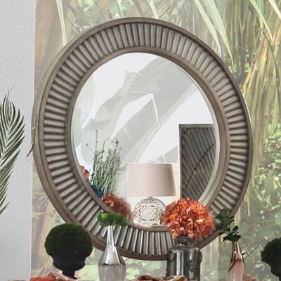 Wall Mirror With Round Reeded Design Wooden Frame, Antique Gray - Image 0