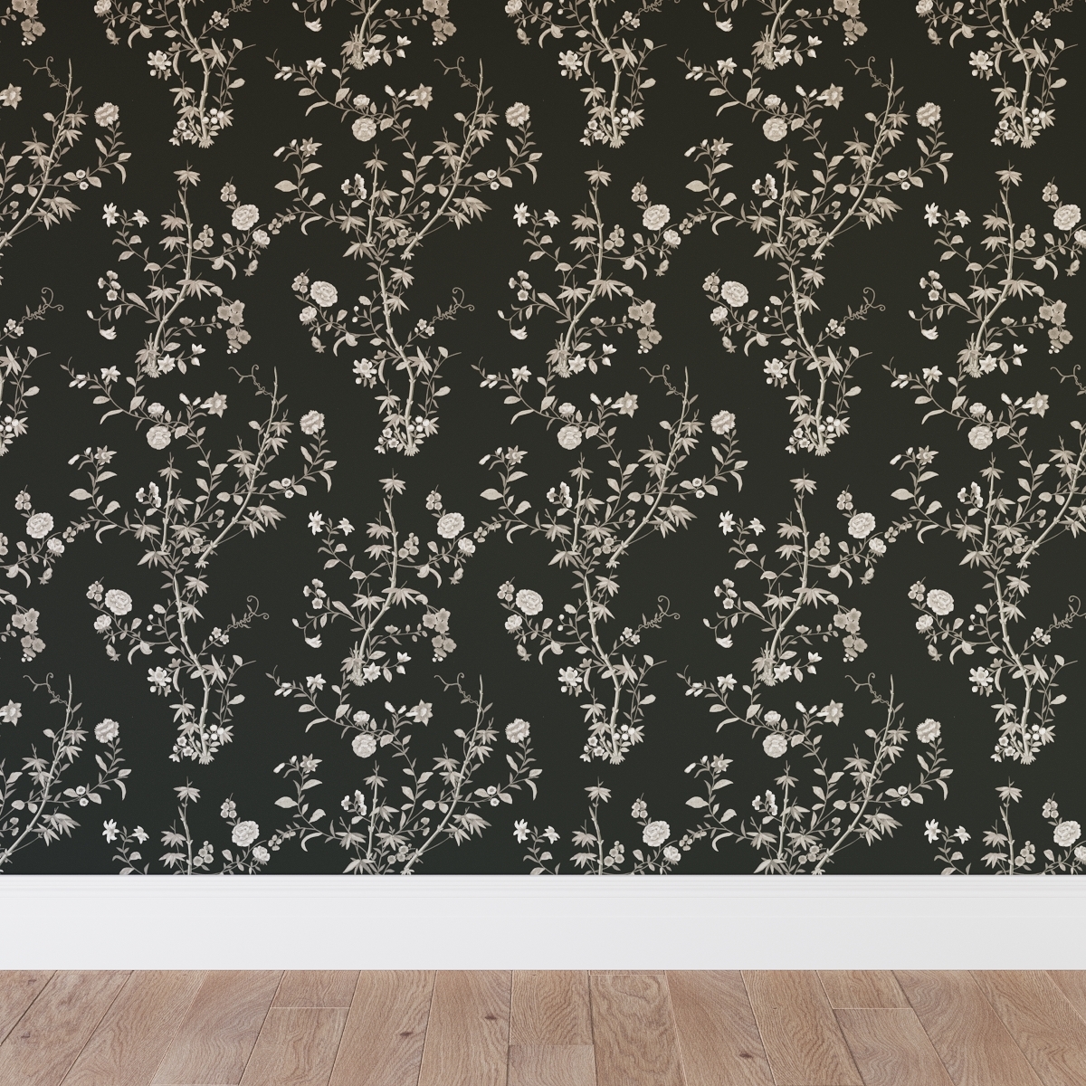 Traditional Wallpaper, Black Bamboo Garden - Image 0