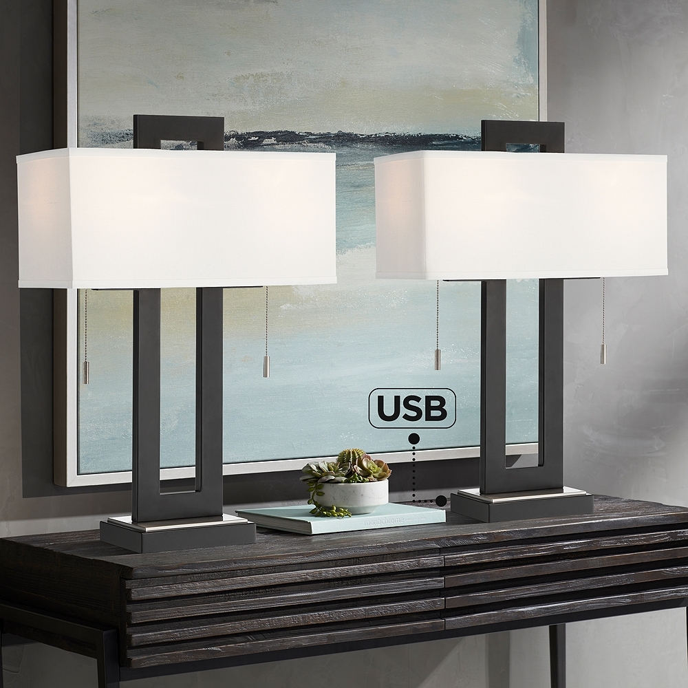 360 Lighting Neil 26" Modern Metal USB Table Lamps Set of 2 - Image 0