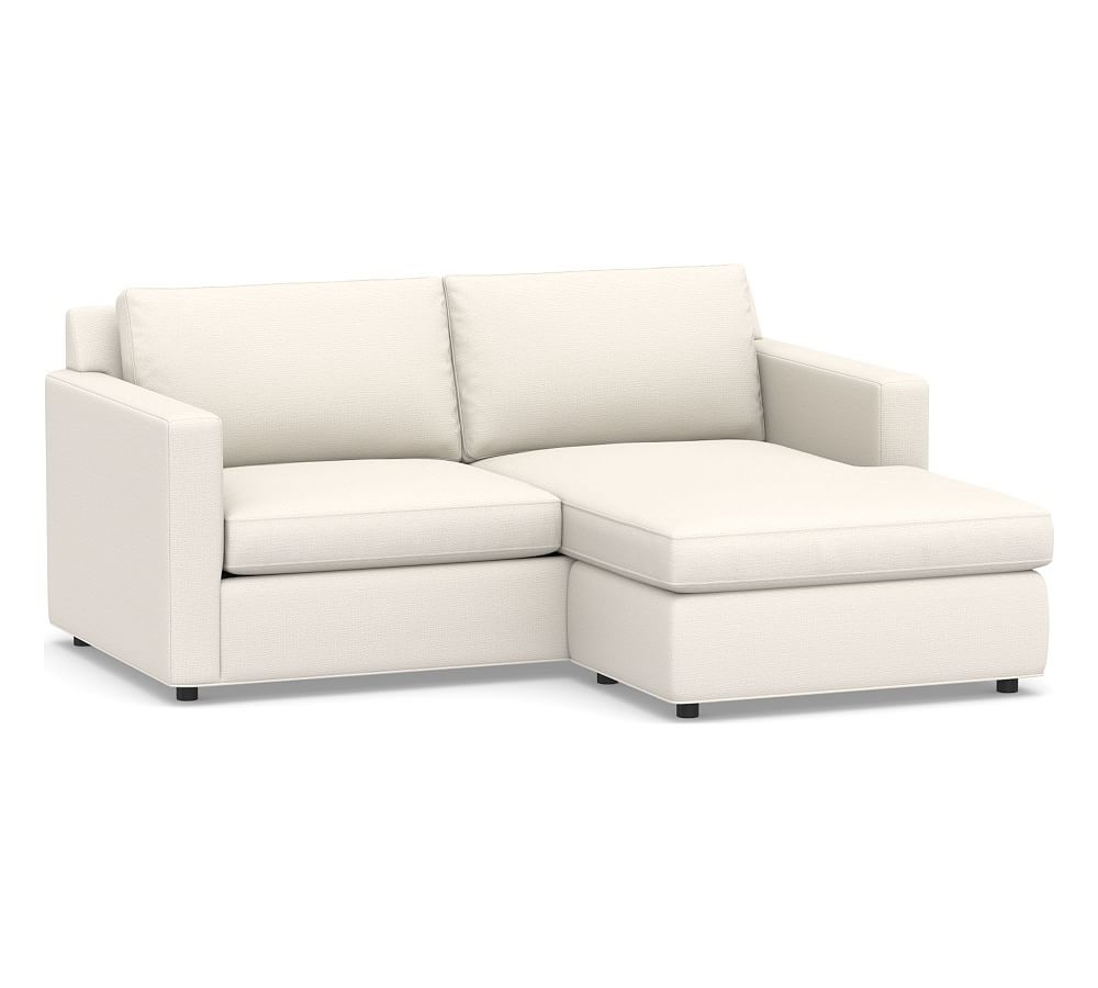 Sanford Square Arm Upholstered Loveseat with Reversible Storage Chaise Sectional, Polyester Wrapped Cushions, Performance Chateau Basketweave Ivory - Image 0