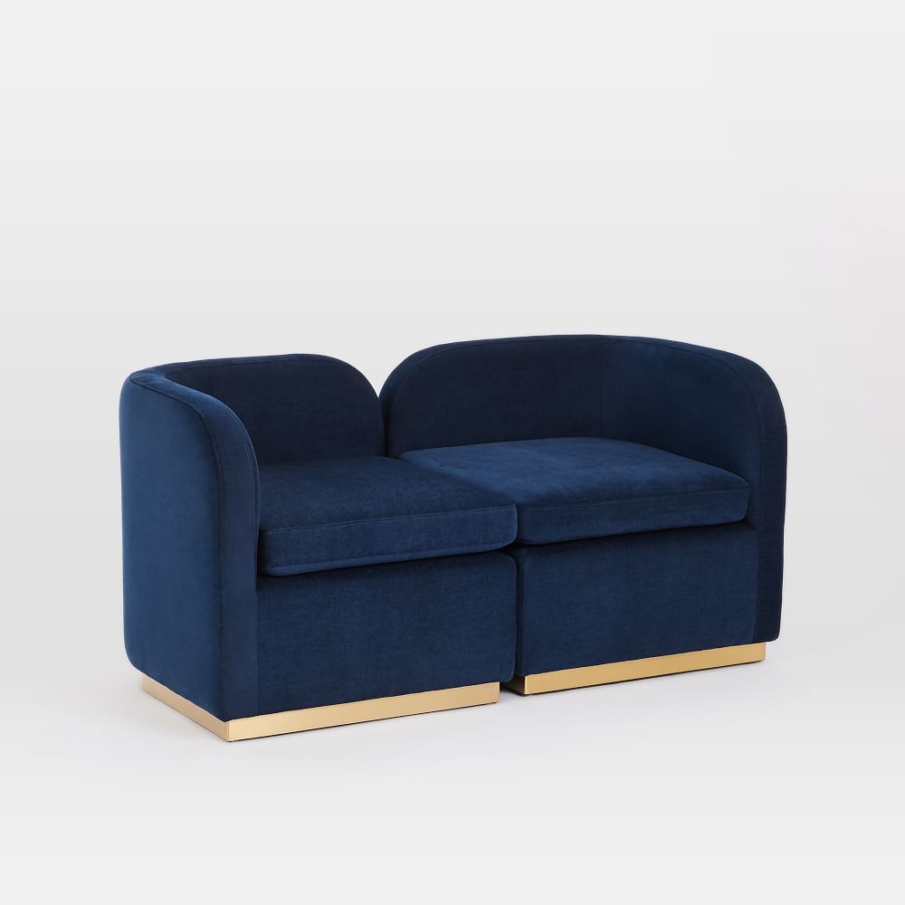 Roar + Rabbit Tete-a-Tete Chair, Set of 2, Distressed Velvet, Ink Blue, Antique Brass - Image 0