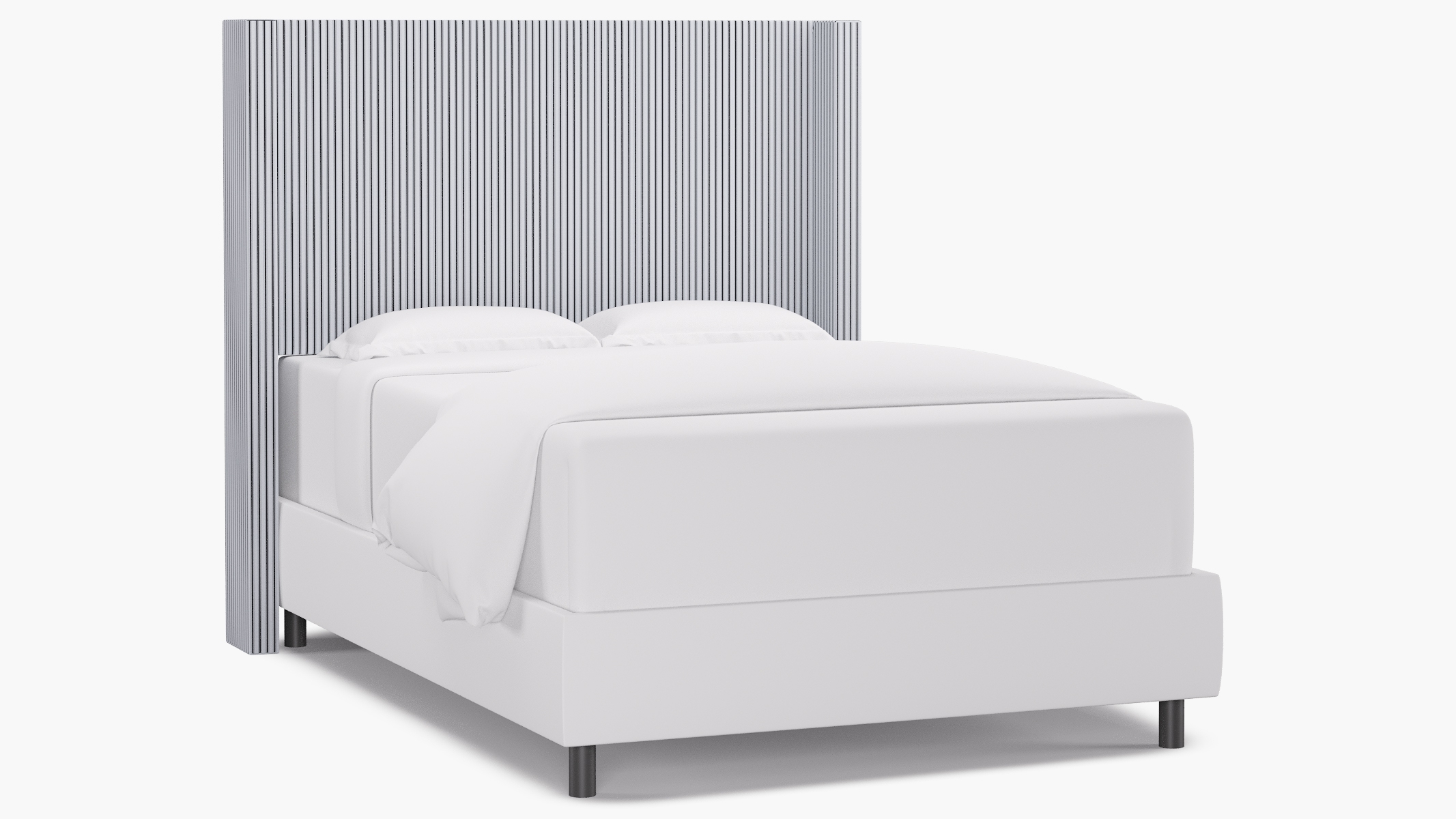 Modern Wingback Headboard, Black Classic Ticking Stripe, Full - Image 0