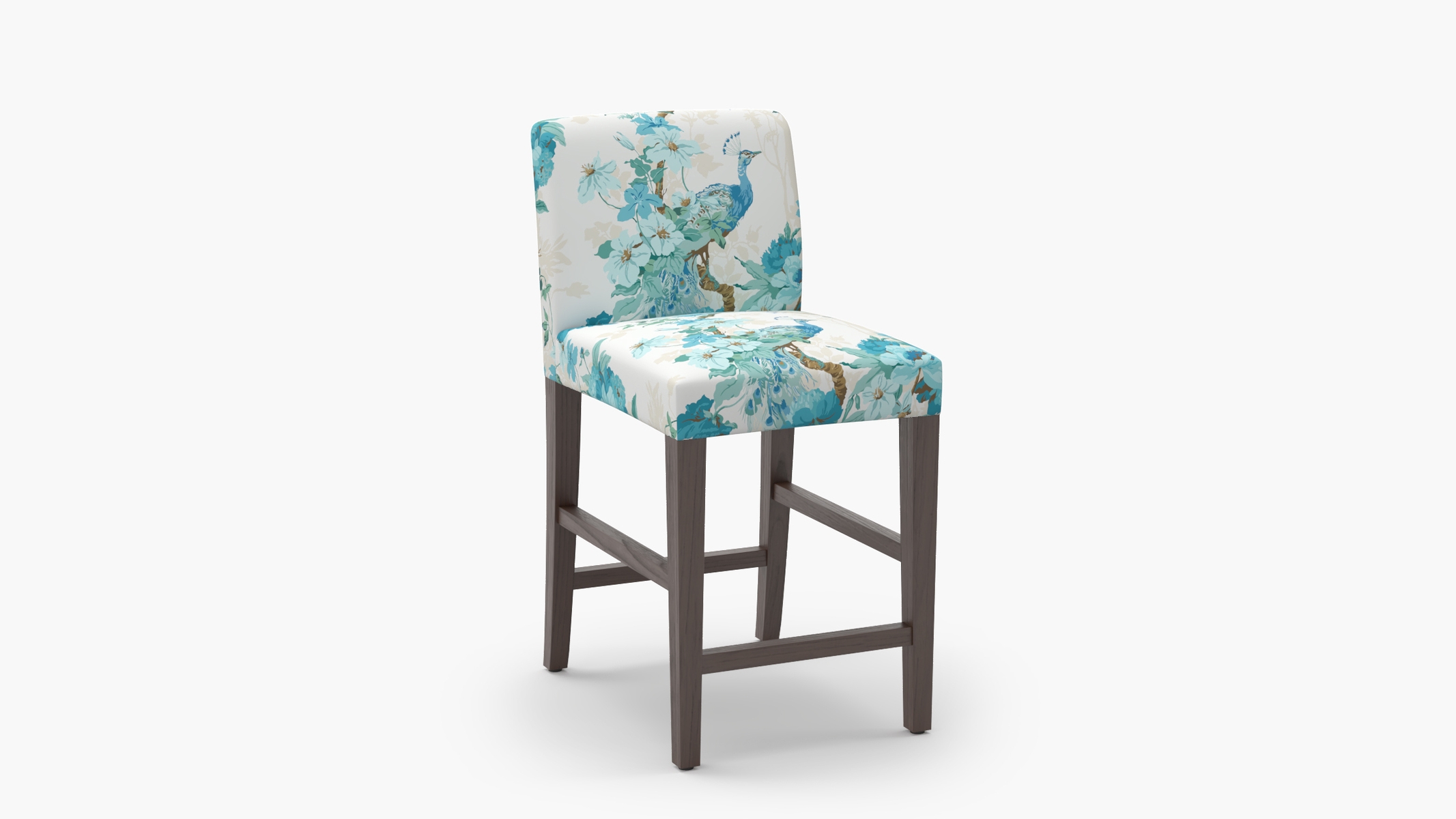 Signature Dining Counter Stool, Turquoise Peacock Park, Espresso Square Tapered Leg - Image 1