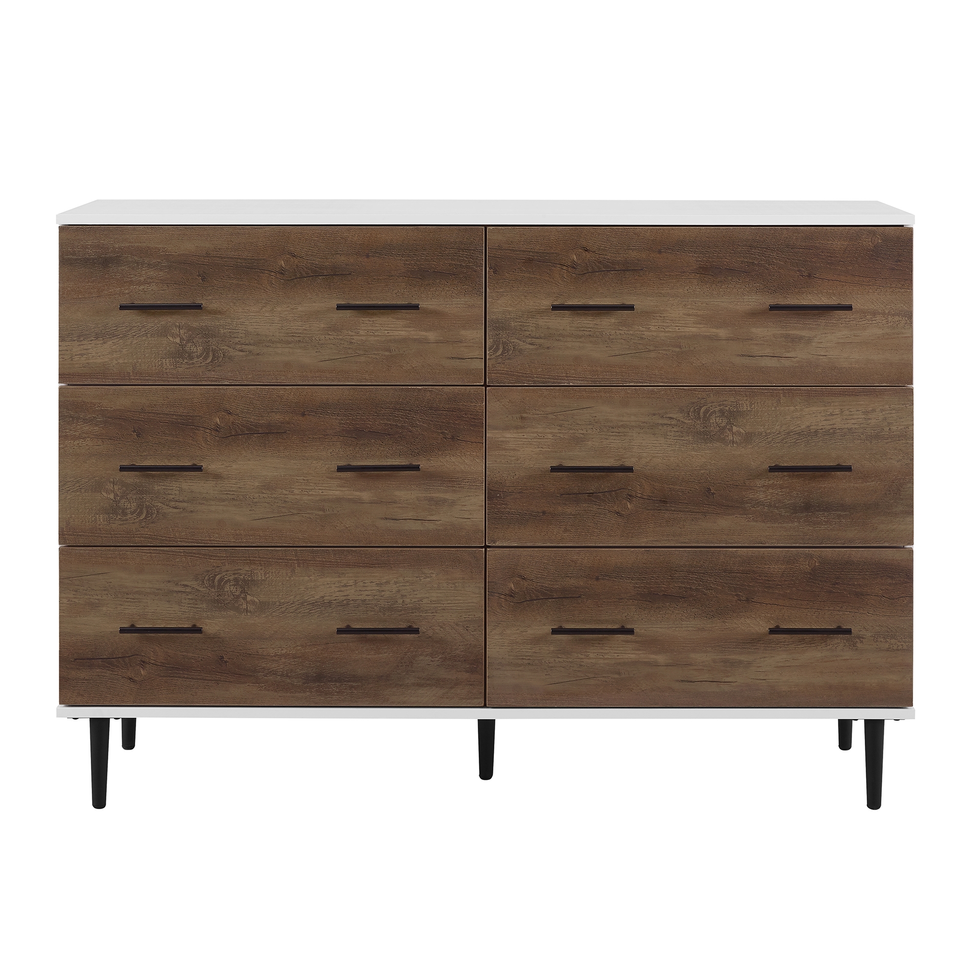 Savanna Modern Wood 6 Drawer Dresser - White/Rustic Oak - Image 0
