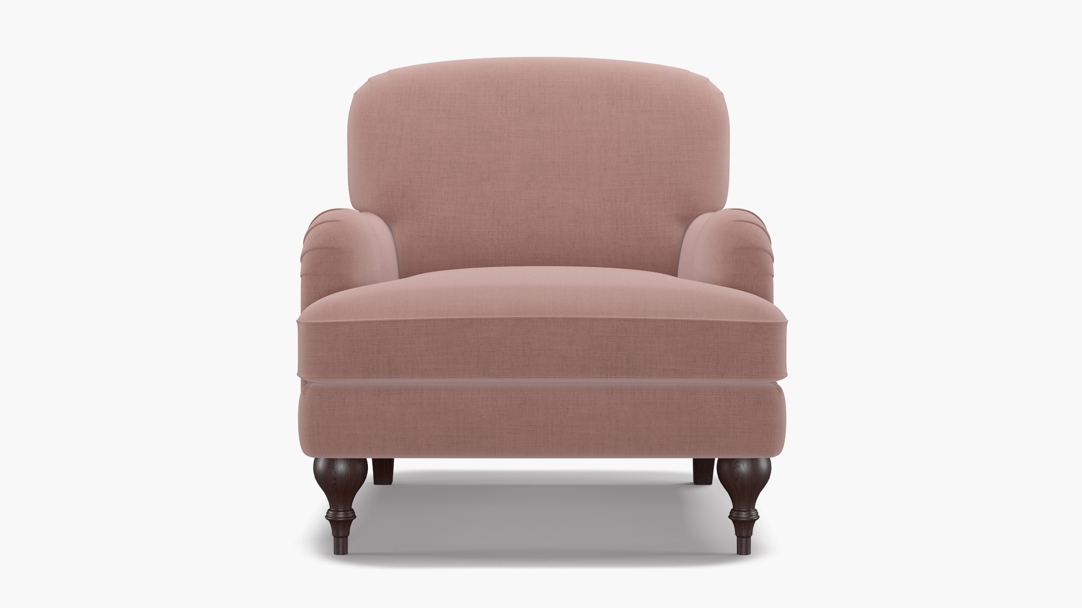 English Roll Arm Chair, Blush Everyday Linen, Espresso Turned Wood Leg - Image 0