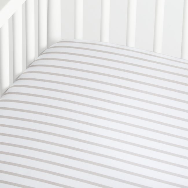 Organic Khaki Stripe Crib Fitted Sheet - Image 0