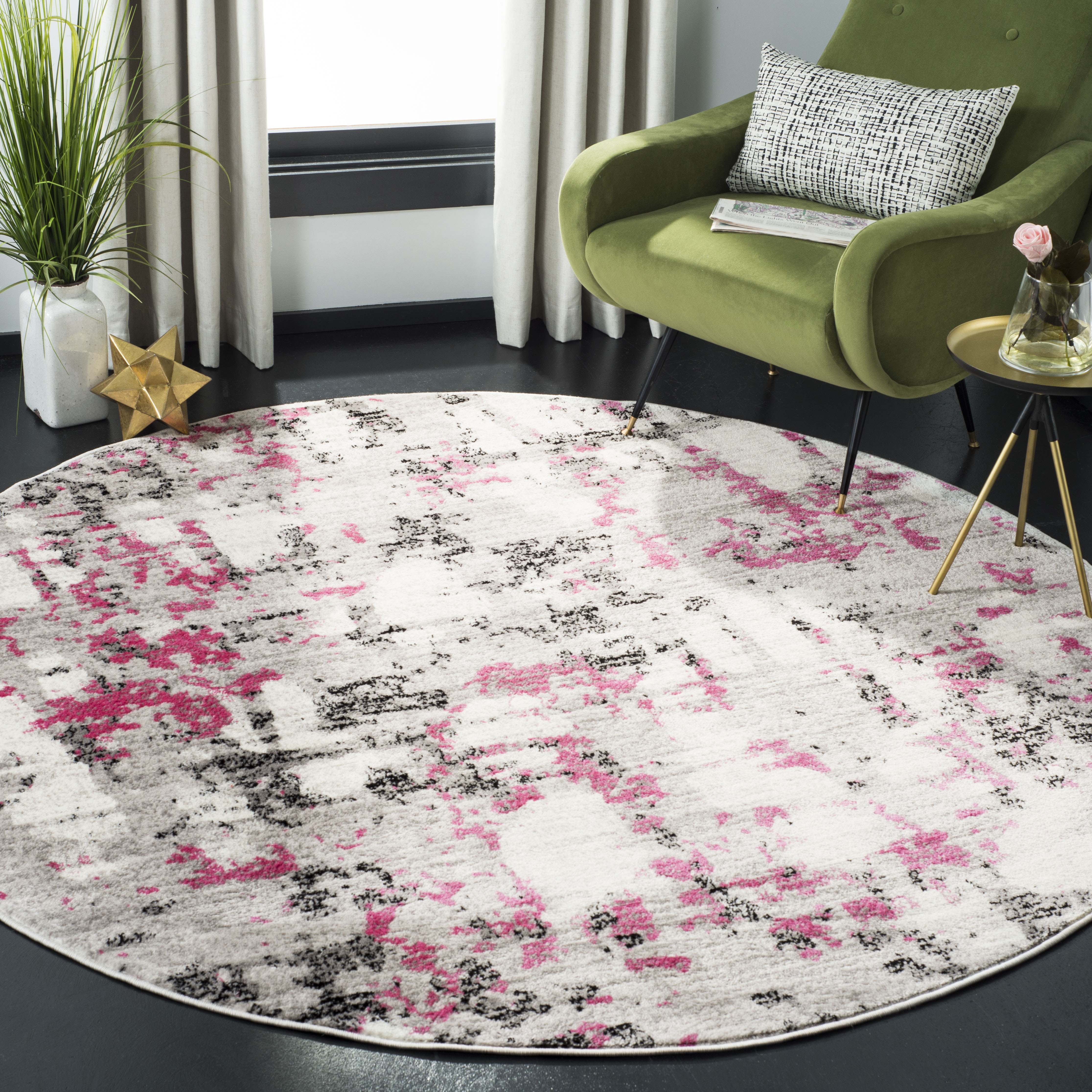 Arlo Home Woven Area Rug, SKY193P, Grey/Pink,  6' 7" X 6' 7" Round - Image 1