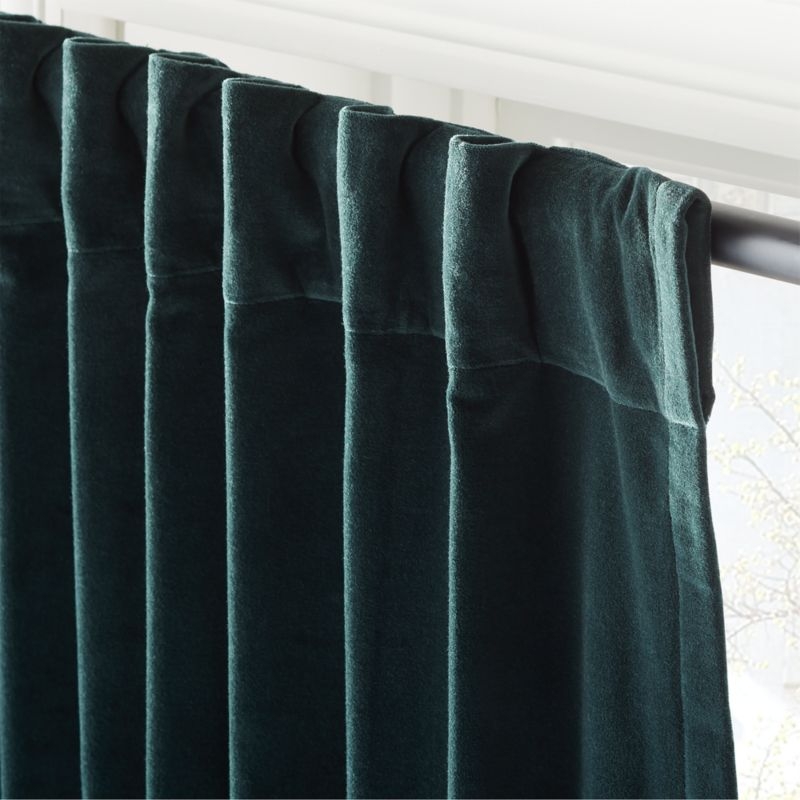 Dark Green Organic Cotton Velvet Window Curtain Panel 48"x108'' - Image 3