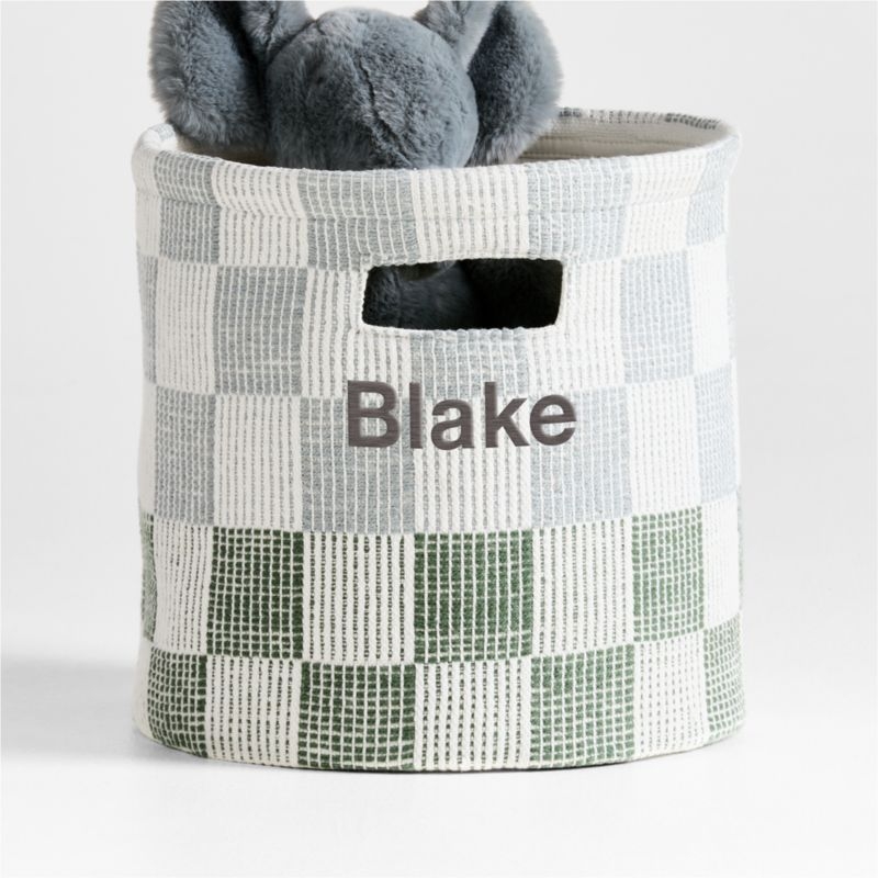 Hopscotch Mist Blue and Pine Green Checkerboard Shelf Storage Bin - Image 1