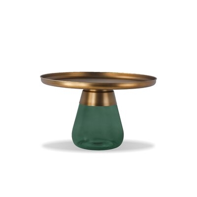 Duvere Coffee Table Antique Brass Top, Green Glass Base - Image 0
