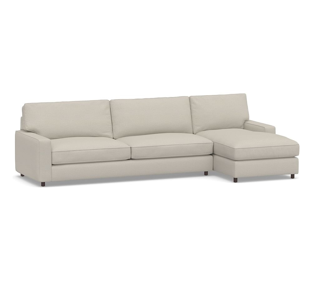 PB Comfort Square Arm Upholstered Left Arm Sofa with Chaise Sectional, Box Edge, Memory Foam Cushions, Performance Heathered Tweed Pebble - Image 0