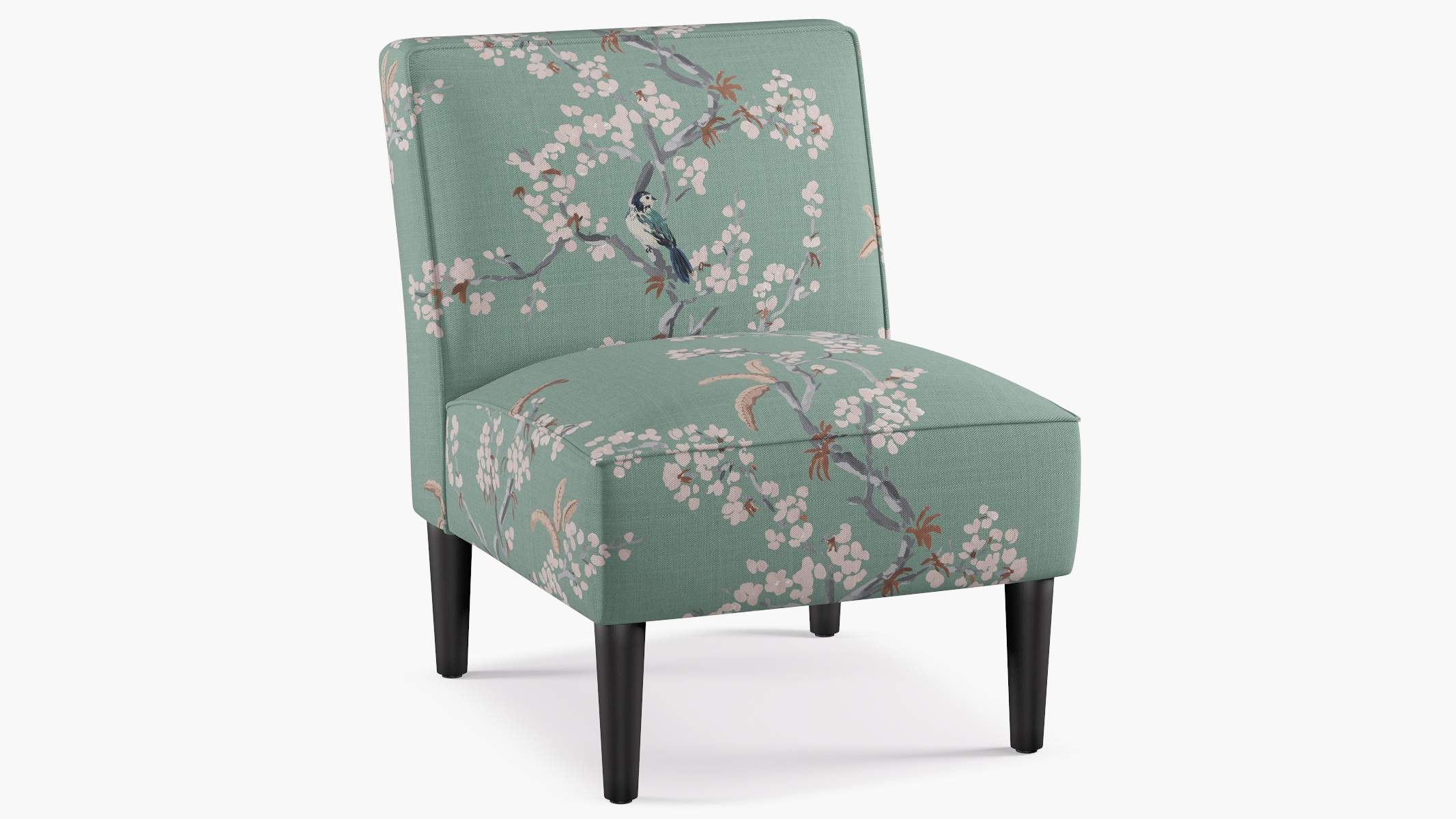 Mid-Century Accent Chair, Mint Cherry Blossom, Black - Image 1