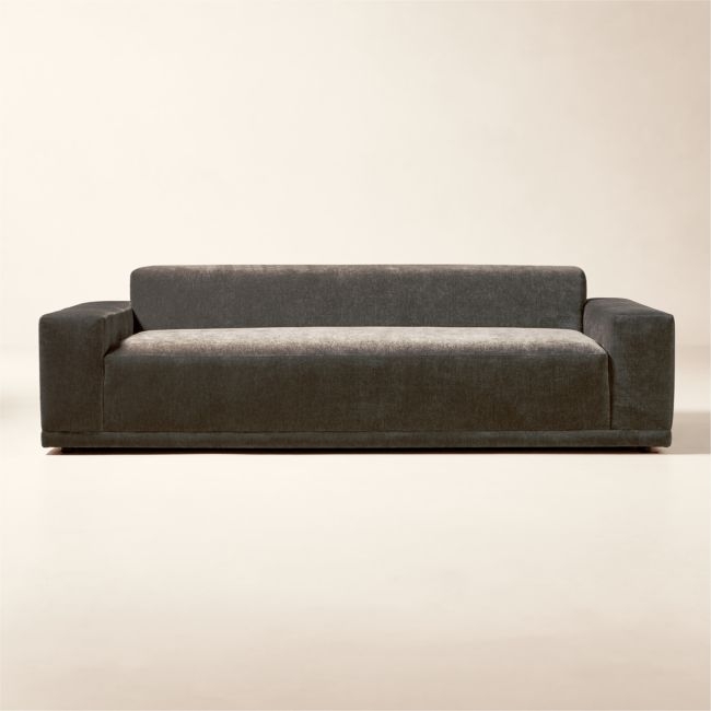 Faible 100" Grey Performance Velvet Deep Depth Sofa - Image 0