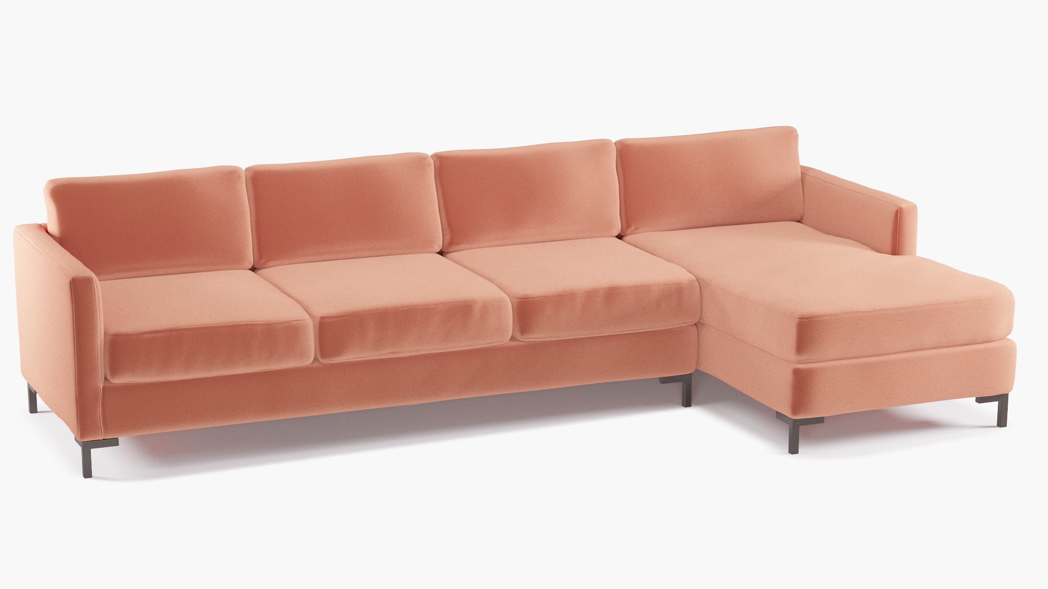 Modern Sectional, Right Facing, Coral Performance Velvet, Bronze L Leg - Image 1