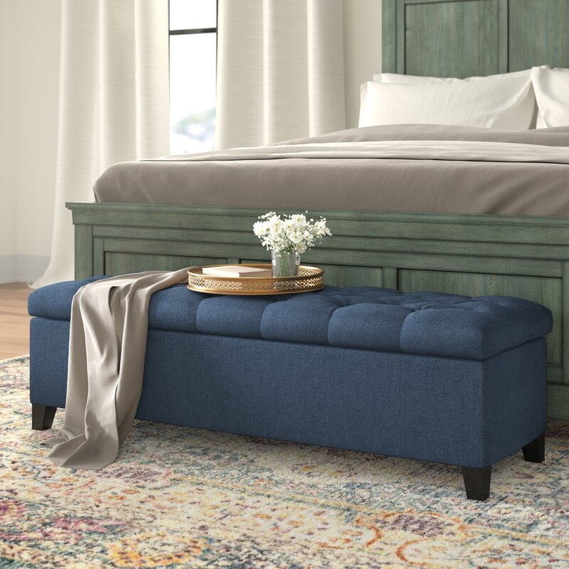 Amalfi Upholstered Flip Top Storage Bench, Dark Blue - Image 1