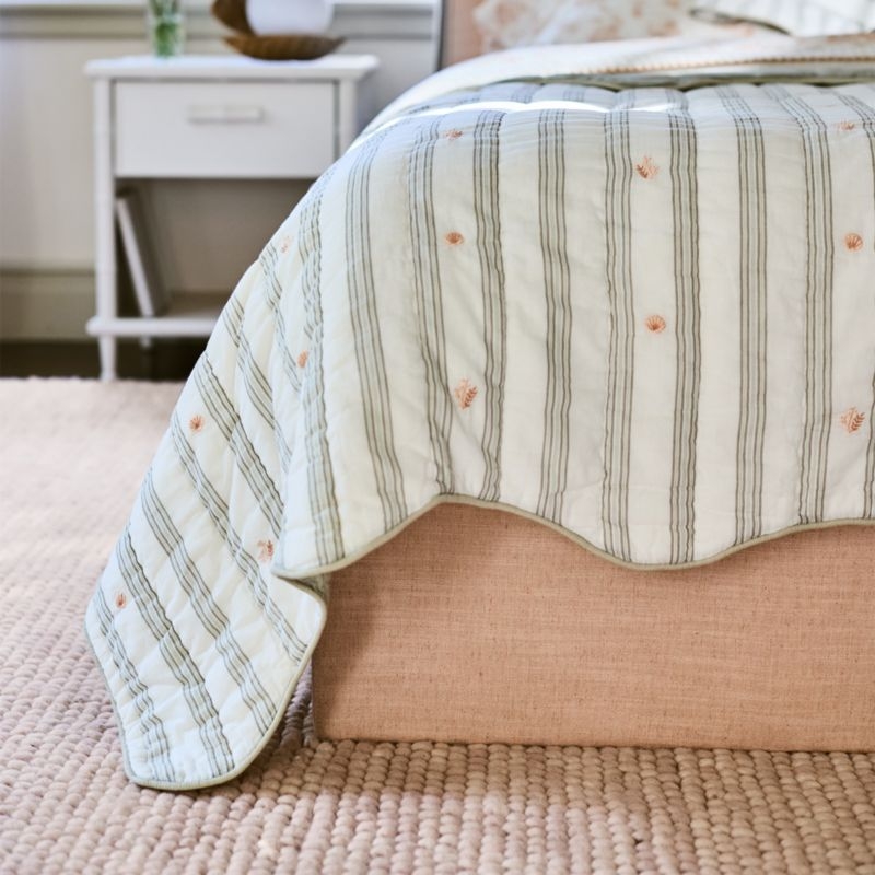 Francis Green Coral Reef Embroidered Stripe Organic Cotton Kids Twin Quilt by Jake Arnold - Image 6