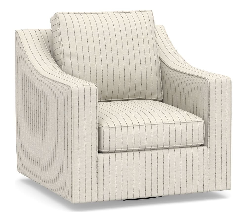 Cameron Slope Arm Upholstered Swivel Armchair, Polyester Wrapped Cushions, Slubby Pinstripe Oatmeal - Image 0