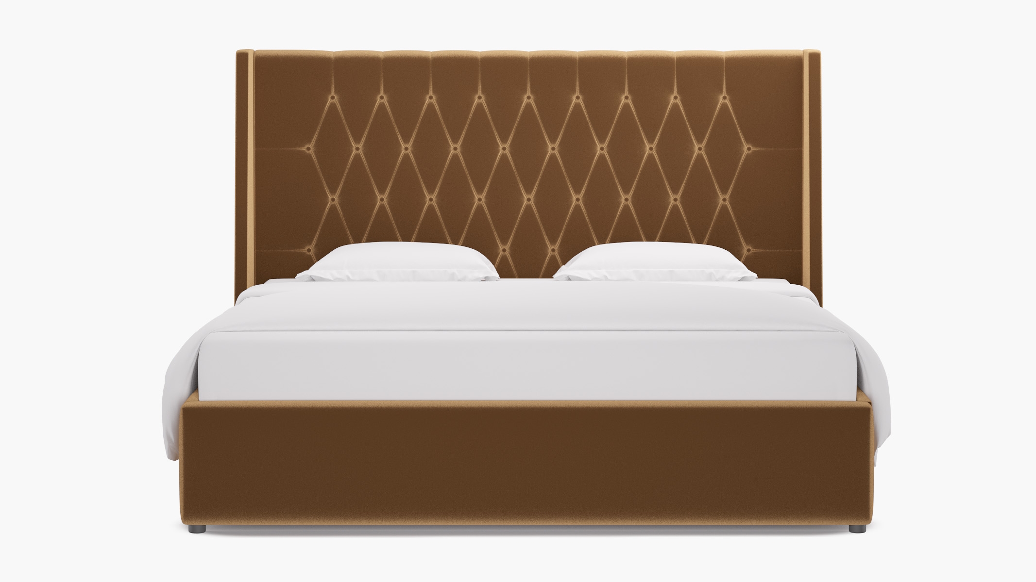 Tufted Wingback Bed, Fawn Performance Velvet, King - Image 0