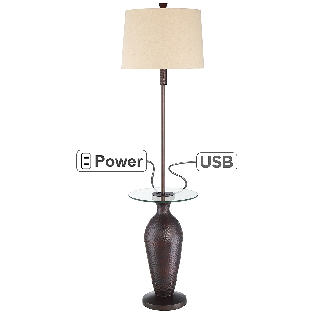 Regency Hill Fallon 66" Bronze USB and Outlet Tray Table Floor Lamp - Image 0