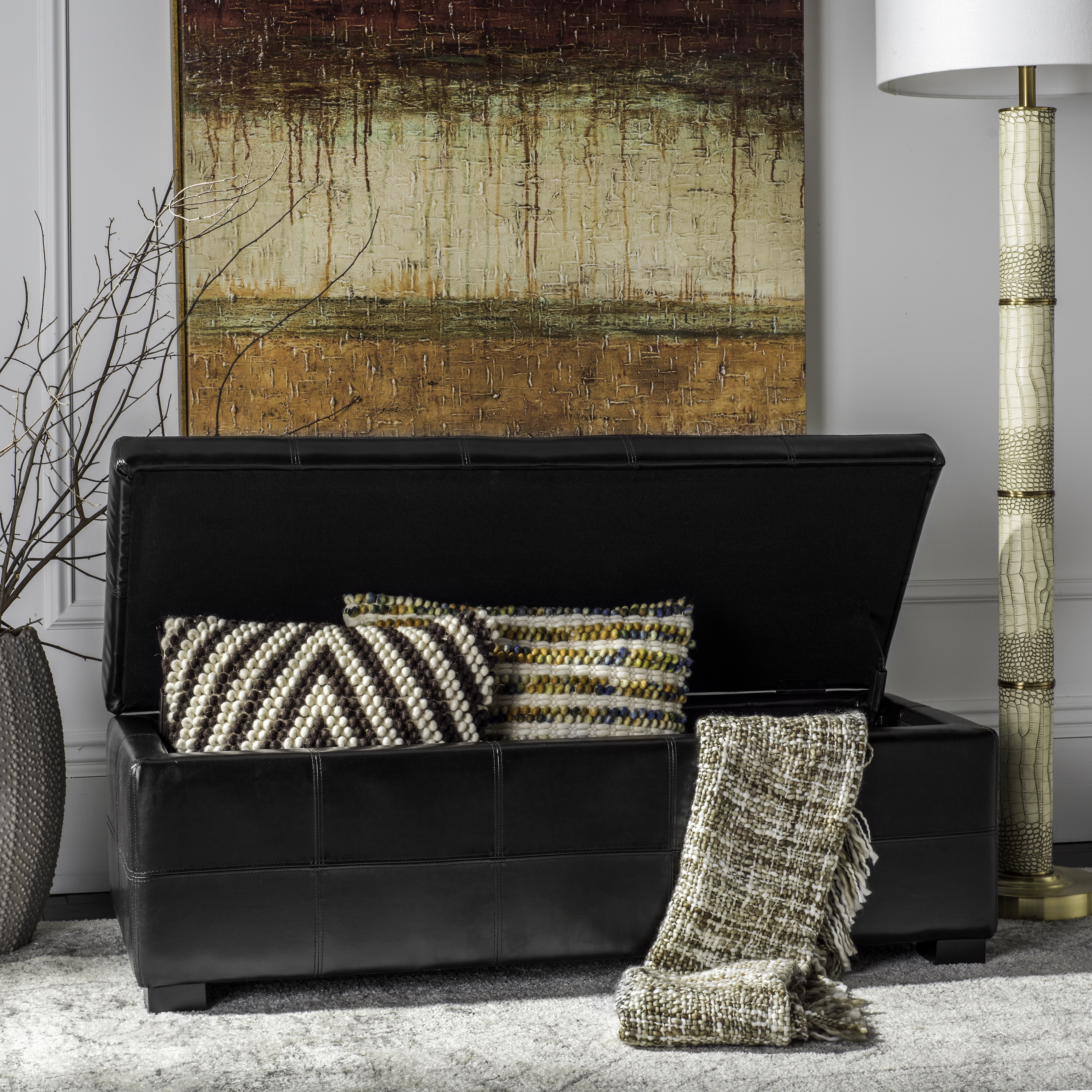Maiden Tufted Storage Bench Lg - Black/Black - Safavieh - Image 0